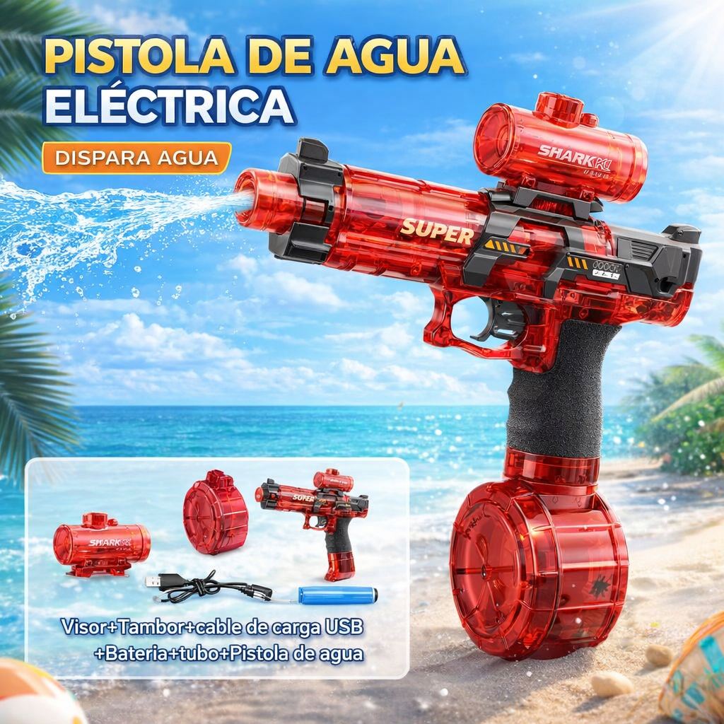 Pistola de Agua Eléctrica LED con Efecto Llama